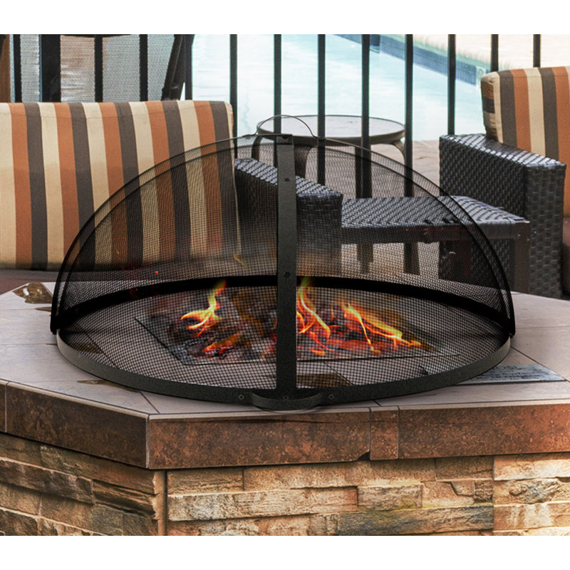 WeCooper 36 Inch Outdoor Fire Pit Spark Screen Cover With Hinge, Patio